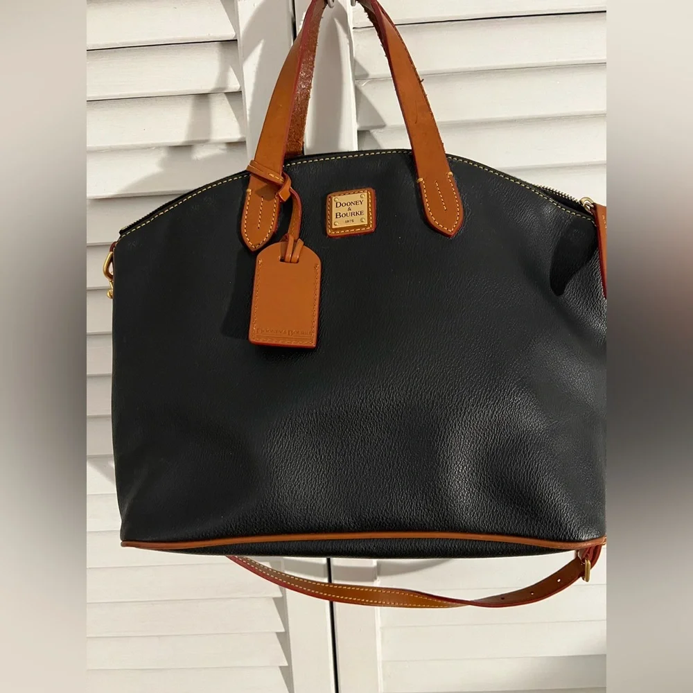 Dooney & Bourke Pebble Grain Large Zip Dome Satchel Black British Tan